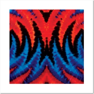 Zig Zag Pattern Red Blue Purple Black Tie Dye Posters and Art